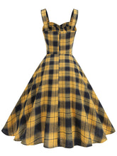 Load image into Gallery viewer, Clueless Inspired Yellow V Neck Plaid Vintage Dress