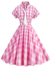 Load image into Gallery viewer, Pink And White Plaid Bow Collar Barbie Same Style 1950S Vintage Dress With Hat Set