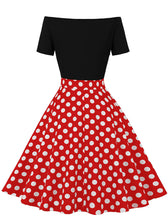 Load image into Gallery viewer, Off Shoulder Polka Dots 1950S Vintage Swing Dress With Button