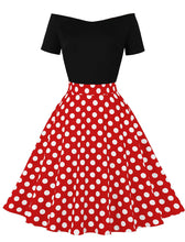Load image into Gallery viewer, Off Shoulder Polka Dots 1950S Vintage Swing Dress With Button