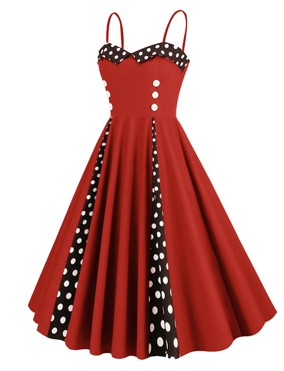 fitted lace wedding dress Red Spaghetti Straps 1950S Retro Swing Dress – Jolly Vintage