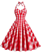 Load image into Gallery viewer, Pink And White Barbie Same Style Plaid Halter Classis Style 1950S Vintage Dress