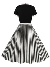 Load image into Gallery viewer, BowKnot Collar Beetlejuice Costume 1950S Short Sleeve Dress With Black and White Vertical Stripe