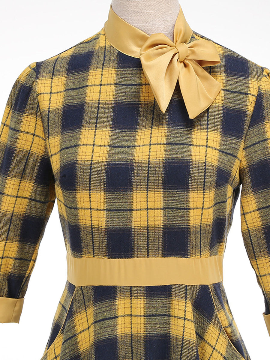 Yellow Plaid Vintage Dress with Pockets Inspired by Clueless Cher Horowitz, Brown / M Yellow Plaid Vintage Dress with Pockets Inspired by Clueless Cher Horowitz, Brown / M