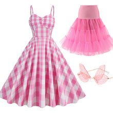 Load image into Gallery viewer, Pink And White Plaid Strap Classis Style Barbie Same Style 1950S Vintage Dress Set