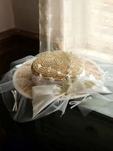 Load image into Gallery viewer, Straw Hat Beige With Bow Lace Tulle For Holiday
