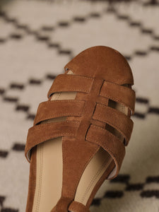 Women's Flats Sandals Piont Toe Hollow Belt Leather Vintage Shoes