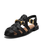 Load image into Gallery viewer, Brown Women&#39;s Flats Sandals Piont Toe Hollow Belt Leather Vintage Shoes
