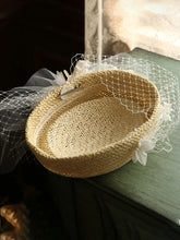 Load image into Gallery viewer, Straw Hat Beige With Flower Lace Tulle Vintage Hat