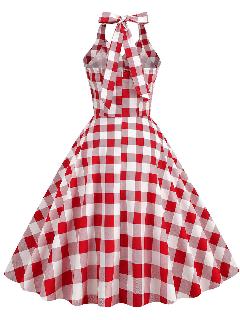 red and white 50s dress 1950s Red Gingham Shirtwaist Dress