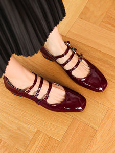 Women's Chunky Heel Mary Jane Square Toe Leather Vintage Shoes