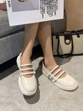 Load image into Gallery viewer, White Women&#39;s Chunky Heel Mary Jane Square Toe Leather Vintage Shoes