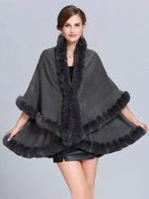 Load image into Gallery viewer, Faux Fur Coat Women Plaid Poncho Long Sleeve Batwing Oversized Cape Coat 