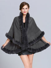 Load image into Gallery viewer, Faux Fur Coat Women Plaid Poncho Long Sleeve Batwing Oversized Cape Coat