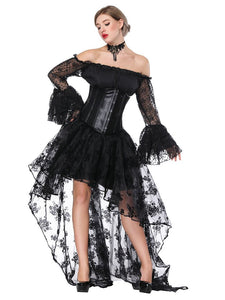 Gothic Costume Halloween Women  Lace  Top Corset And Asymmetrical Skirt