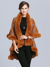 Load image into Gallery viewer, Women Poncho Wrap Faux Fur Collar Double Layer