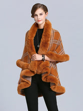 Load image into Gallery viewer, Women Poncho Wrap Faux Fur Collar Double Layer