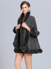 Load image into Gallery viewer, Faux Fur Coat Women Plaid Poncho Long Sleeve Batwing Oversized Cape Coat