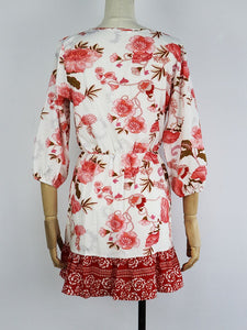 Women's Boho Dress Floral Printed V Neck Beach Dress Half Sleeve