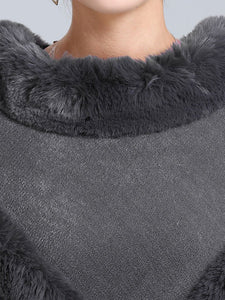 Women Coat Cape Peacoat Faux Fur Collar Poncho 