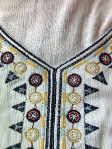 Women's Bohemian Floral Embroidered V Neck 3/4 Flared Sleeves Boho Dress