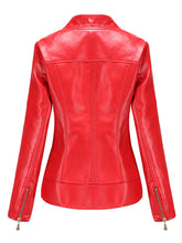 Load image into Gallery viewer, Light Green Long Sleeve PU Leather Motorcycle Jacket