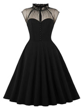 Load image into Gallery viewer, Purple Stand Ruffles Collar Semi-Sheer Sleeveless 1950S Vintage Dress