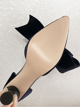 Load image into Gallery viewer, Big Bow Velvet Cylindrical Heel Pointed Toe Vinatge Shoes