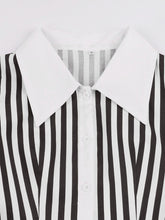 Load image into Gallery viewer, Beetlejuice Costume Black and White Vertical Stripe Swing Dress With Tie
