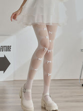 Load image into Gallery viewer, Solid Color White Lace Bow Sheer Thigh High Stockings