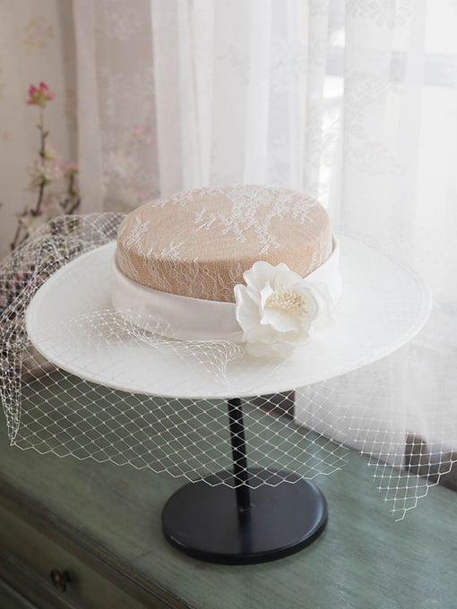 Women's Vintage Lace Flower Hepburn Hat Boater Hat