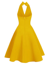 Load image into Gallery viewer, Yellow Pikachu Inspired Pokemon Halter Backless 1950S Vintage Dress with Headband