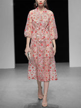 Load image into Gallery viewer, Women's Coat Flower Embroidered Lace Sheer Vintage Coat With Belt