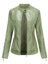 Load image into Gallery viewer, Light Green Long Sleeve PU Leather Motorcycle Jacket For Women