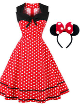 Load image into Gallery viewer, Minnie 1950s Polka Dot Swing Dress With Headband Set