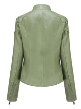 Load image into Gallery viewer, Rivet Long Sleeve PU Leather Motorcycle Jacket With Irregular Hem