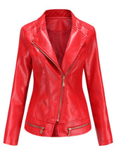 Load image into Gallery viewer, Light Green Long Sleeve PU Leather Motorcycle Jacket