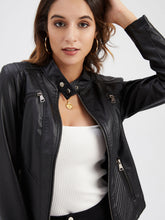 Load image into Gallery viewer, Pink Long Sleeve PU Leather Motorcycle Jacket For Women