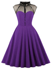 Load image into Gallery viewer, Purple Stand Ruffles Collar Semi-Sheer Sleeveless 1950S Vintage Dress