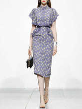Load image into Gallery viewer, Lavender Lace Collar Ruffles Sleeve Floral Print 1930S Vintage Dress With Belt