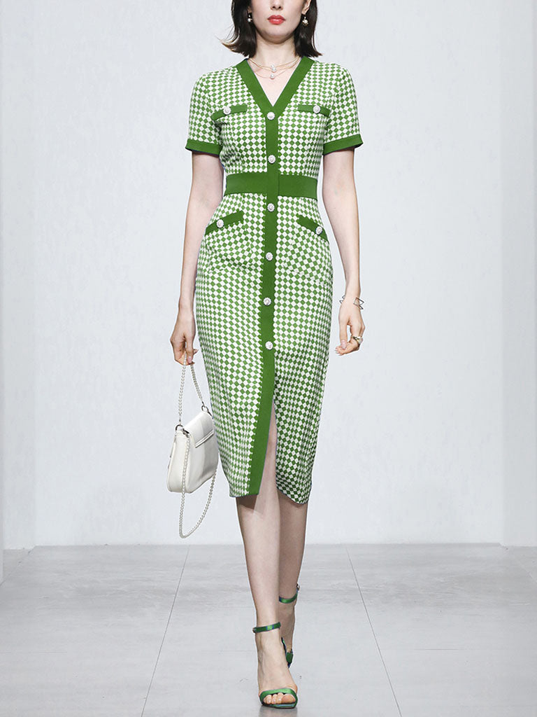 green checkerboard dress Women's The Tie Dress in Sublime Green Checkerboard – Brixton Europe main image 1