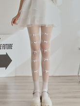 Load image into Gallery viewer, Solid Color White Lace Bow Sheer Thigh High Stockings