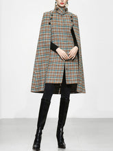 Load image into Gallery viewer, Sweet Brown Plaid Long Sleeve Dress Cape Women's Coat