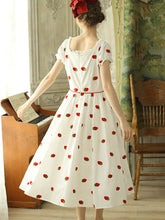 Load image into Gallery viewer, Strawberry  Embroidered Puff Sleeve Vintage Cotton Dress
