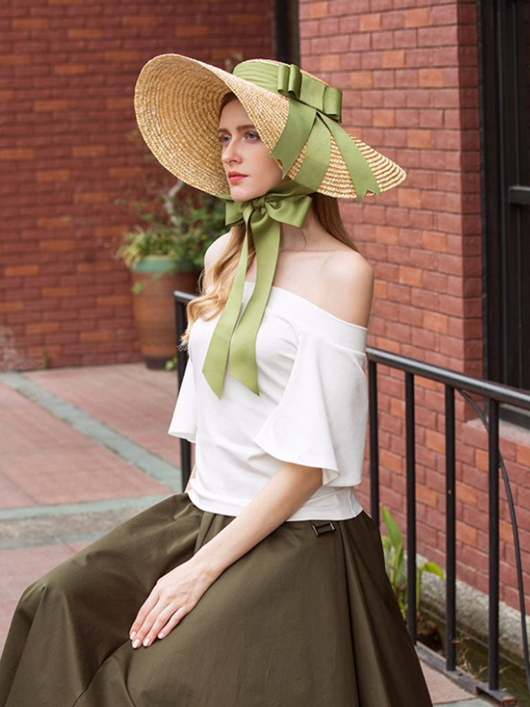 Sweet Green Bow Vintage Pride And Prejudice Same Style 1950S Straw Hat, Green Adult / One Size Sweet Green Bow Vintage Pride And Prejudice Same Style 1950S Straw Hat, Green Adult / One Size