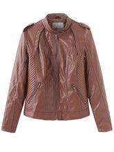 Load image into Gallery viewer, Brown Long Sleeve PU Leather Soft Jacket For Women