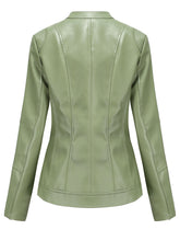 Load image into Gallery viewer, Light Green Long Sleeve PU Leather Motorcycle Jacket For Women