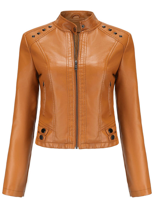 Cool Girl Coat Long Sleeve PU Leather Motorcycle Jacket