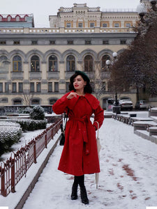 Christmas Red Women's Winter Coat Long Sleeve PeterPan Collar