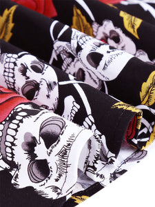 Halloween Rose Skull Printed Vintage Dress